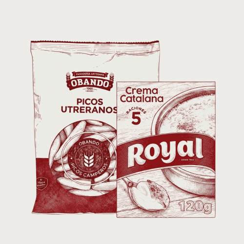 Assortiment Spaanse picos, Torres chips, traditionele fideo pasta en Crema Catalana mix.