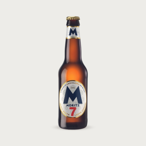 Fles Moritz 7 lager met 100% gemoute gerst uit Barcelona 33 cl