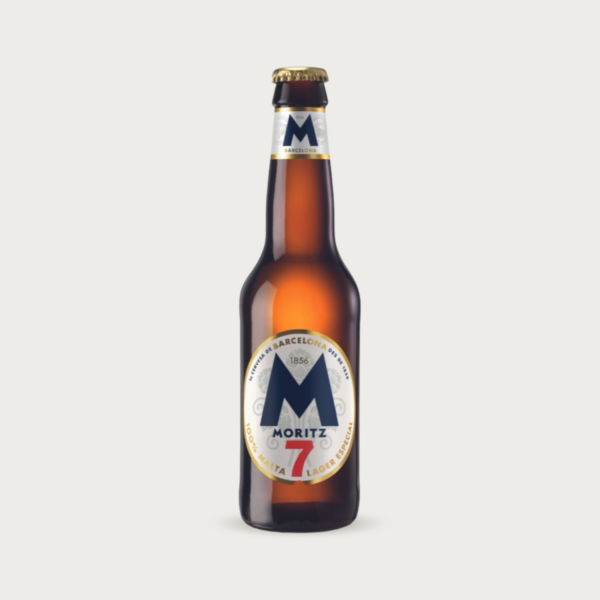 Fles Moritz 7 lager met 100% gemoute gerst uit Barcelona 33 cl