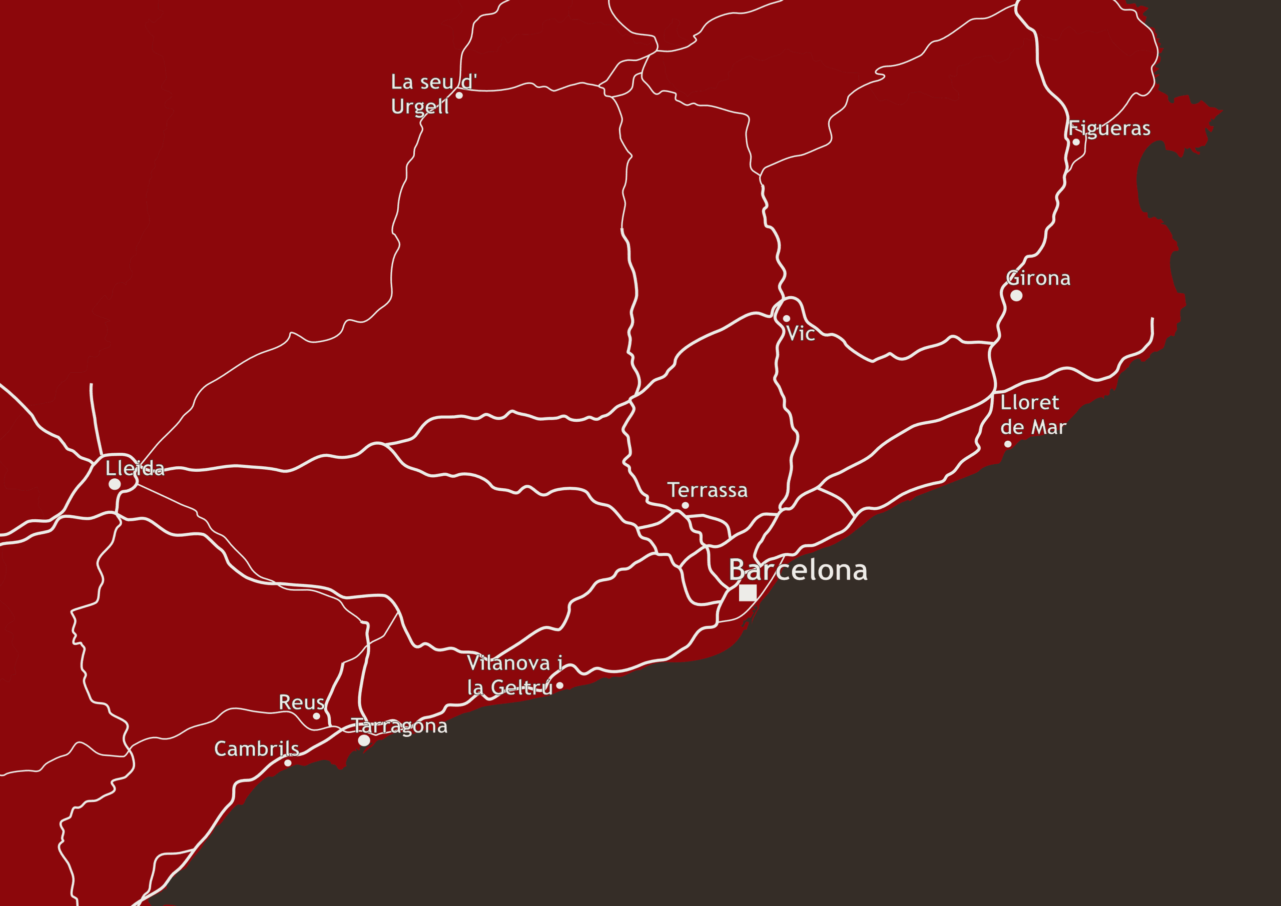 Kaart van Catalonië met locaties van leveranciers