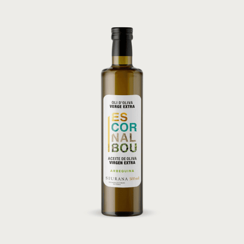Glazen fles van 500ml Escornalbou Gourmet extra vierge olijfolie van 100% Arbequina olijven