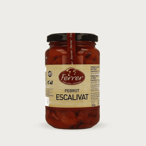 Glazen pot van 275g Ferrer escalivada gegrilde Spaanse paprika.