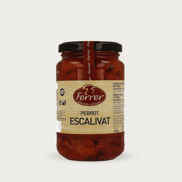 Glazen pot van 275g Ferrer escalivada gegrilde Spaanse paprika.
