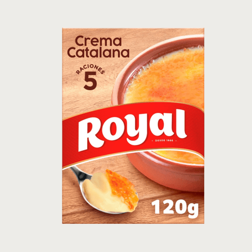 Verpakking van 120g Royal dessertpoeder voor traditionele Spaanse Crema Catalana.