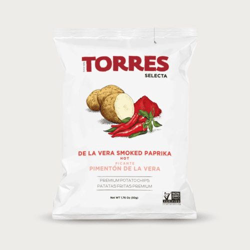 Zak van 150g Torres premium chips met Spaanse Pimentón de la Vera paprikapoeder.