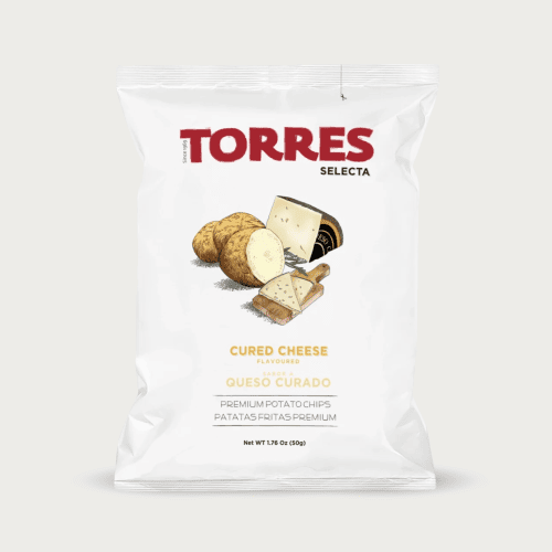 Zak van 150g Torres Selecta premium chips met authentieke kaassmaak.